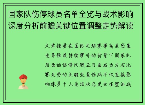 国家队伤停球员名单全览与战术影响深度分析前瞻关键位置调整走势解读 国家队伤停球员名单全览与战术影响深度分析前瞻关键位置调整走势解读